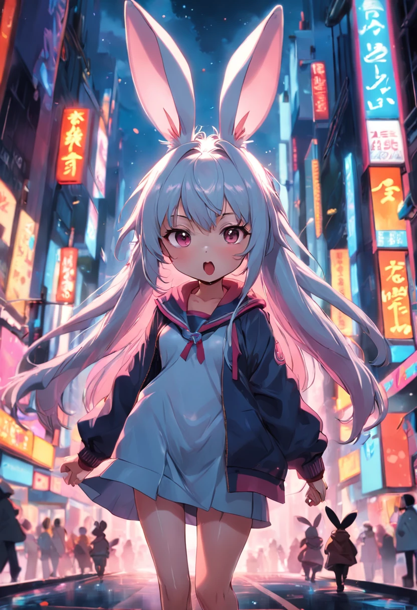 edgBunny，Cute cartoon avatar illustration，There is no gender，nothing background,Tongue stock
