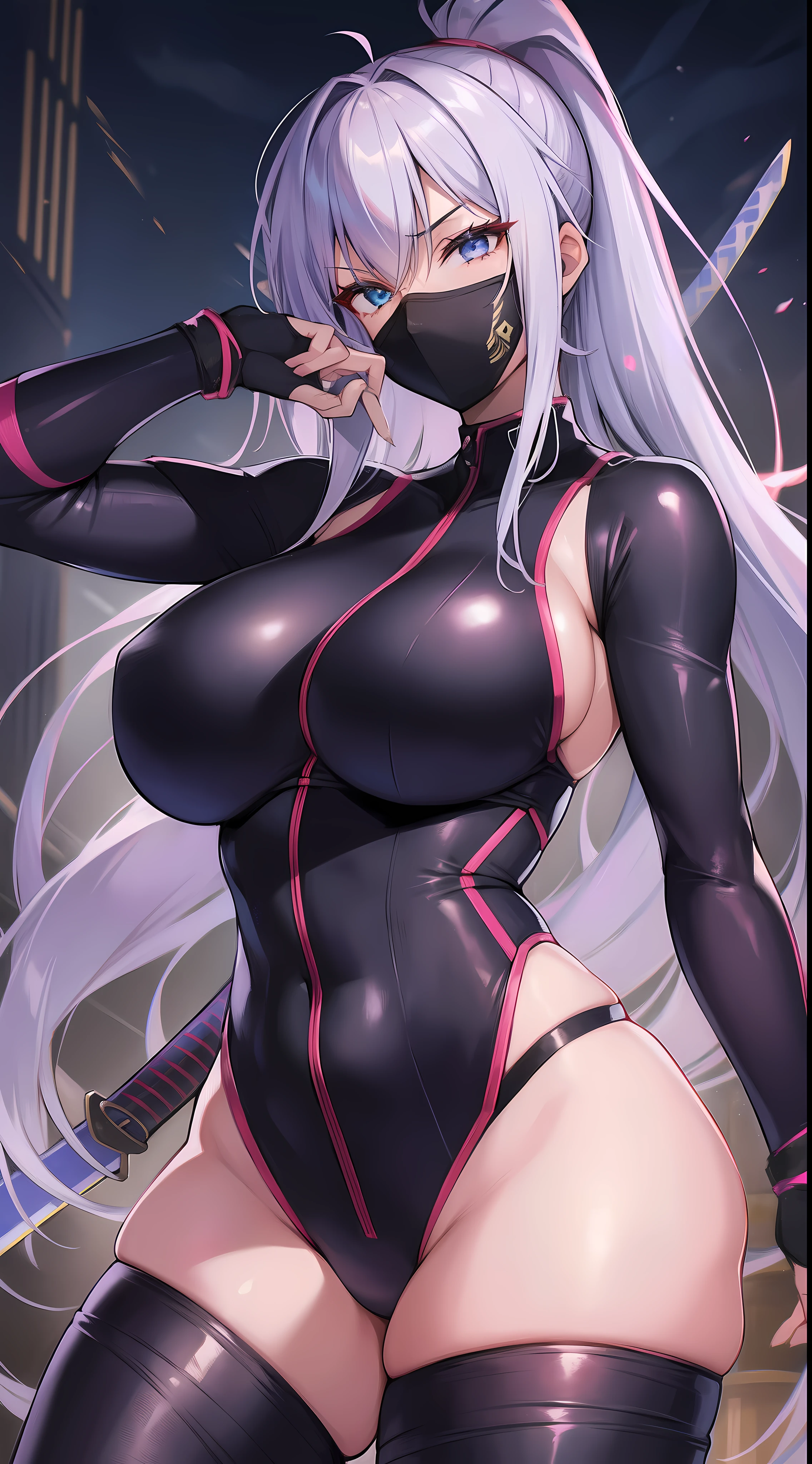 Female ninja,tightsuit,Hot figure,Bigchest,big assa,Sword in hand,a sexy pose