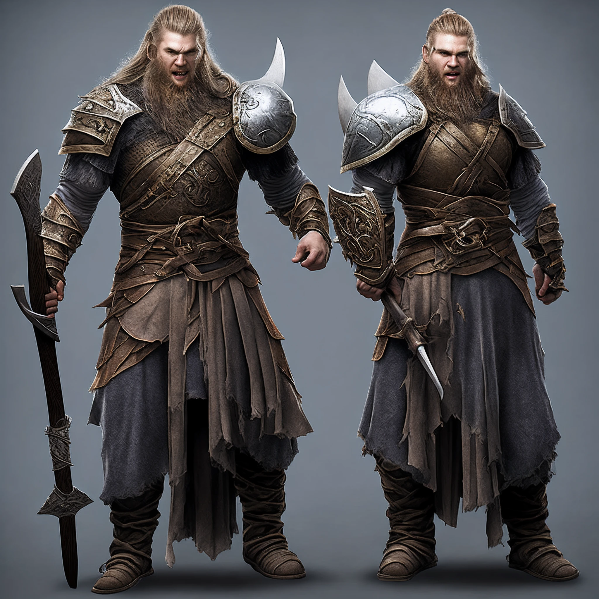 Viking berserker, adult, modern day combat armour, wielding a colossal axe, enraged