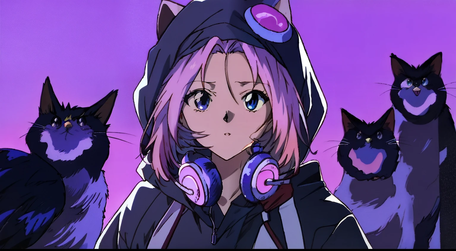 Anime girl with headphones and cat ears and crows, anime style 4 k, anime girl with cat ears, anime art wallpaper 4k, anime art wallpaper 4k, anime catgirl, beautiful anime catgirl, anime art wallpaper 8 k, cute anime catgirl, anime wallpaper 4k, anime wallpaper 4k, nightcore, cyberpunk anime girl in hoodie