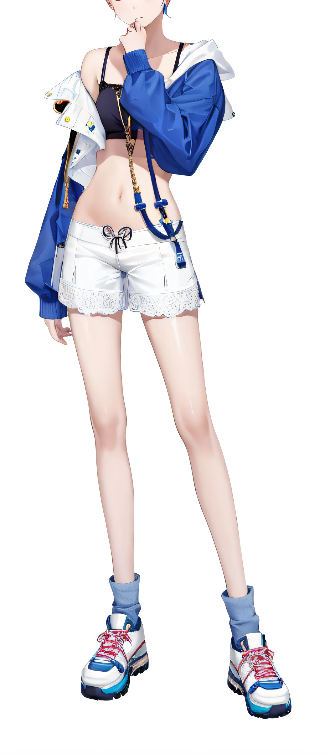 Pubic area is clear，filigree，short white pants