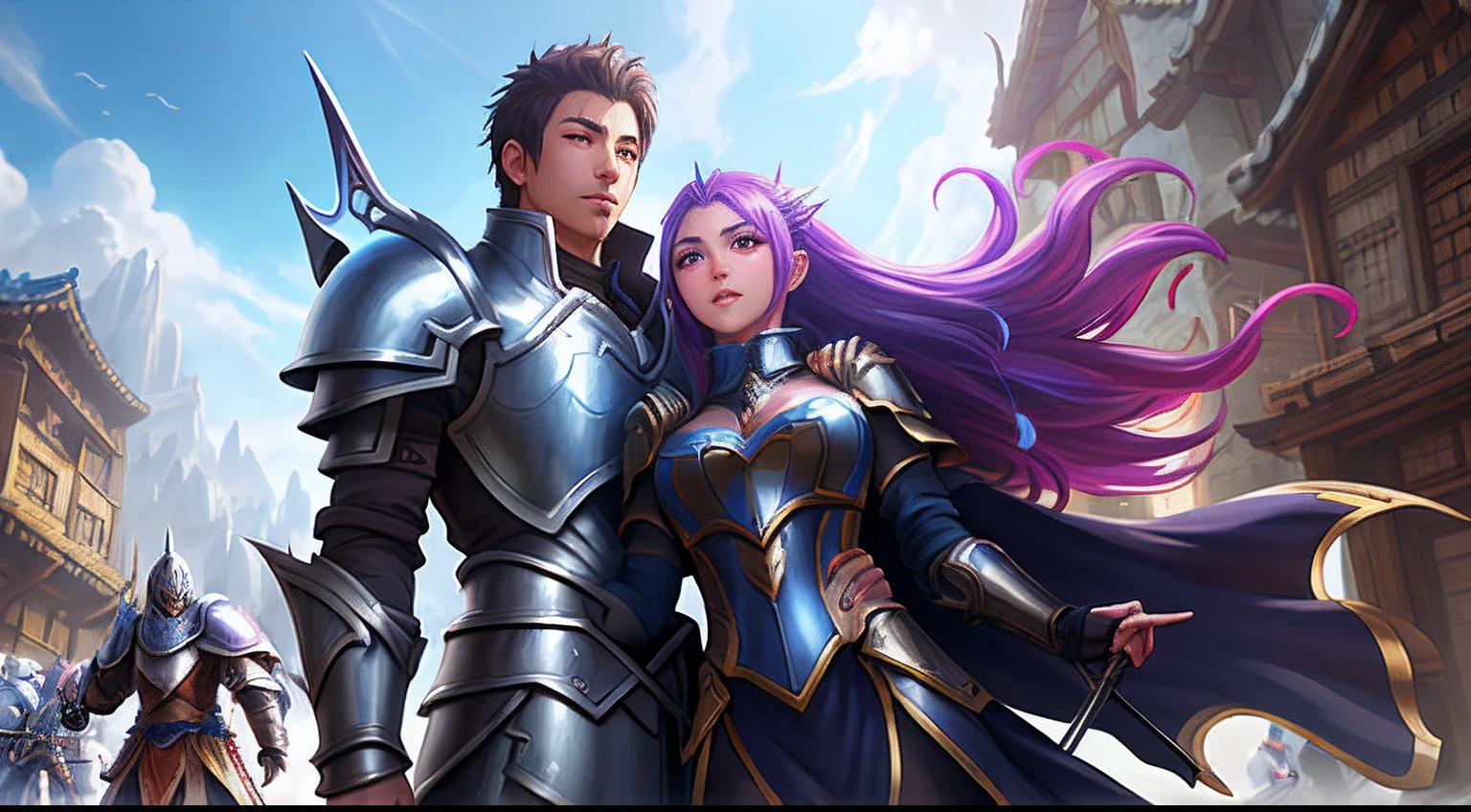 arafed image of a man and a woman in armor, mmorpg fantasy, fantasy mmo, amazing mmorpg, korean mmorpg, medieval fantasy game art, powerful fantasy epic legends, mmorpg, fantasy medieval, epic fantasy art style hd, 3 rd person action adventure rpg, korean mmo, wlop and artgerm, 8k high quality detailed art, action rpg video game