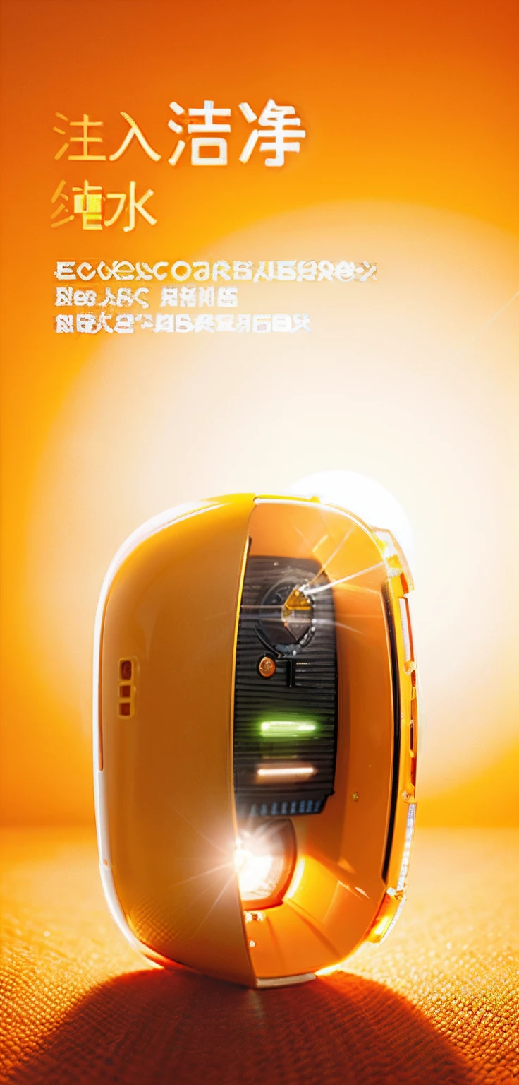 There is a picture of the device with a remote control, Wang Chen, bottom - view, with backlight, backlight body, smooth technology, product - view, Ultra-detailed, ultra - detailed, Detailed picture, super high detail picture, High quality], stunning high tech, Strong backlight, uv, closeup - view, qiangshu，sense of science and technology，piercingeyes，Cool orange background，Vray rendering，Hyper-realistic rendering，future-tech，The device is made of translucent material，Extremely cool
