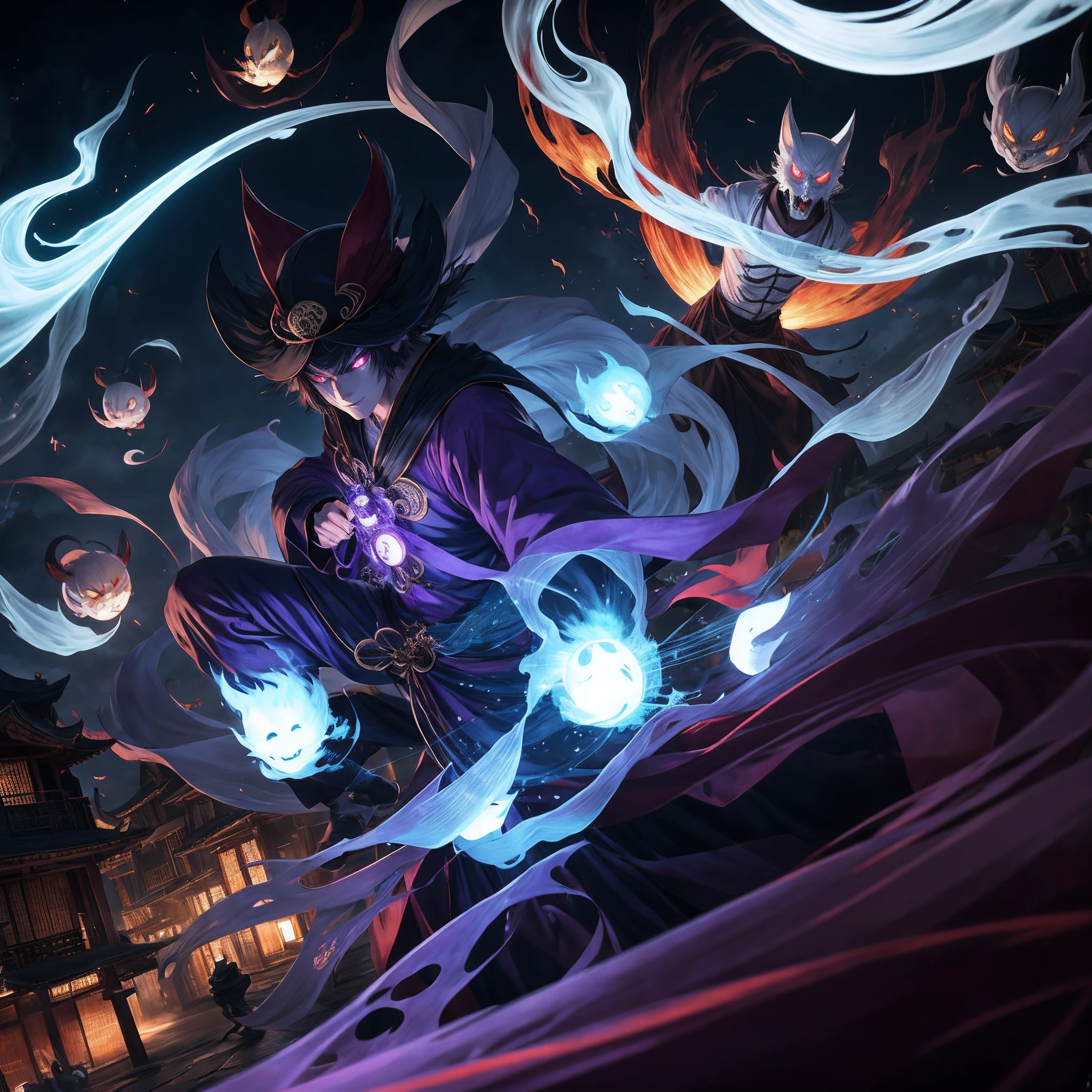 pandemonium, lots of youkai, specter, apparition, ghost, phantom, 8k, high-resolution