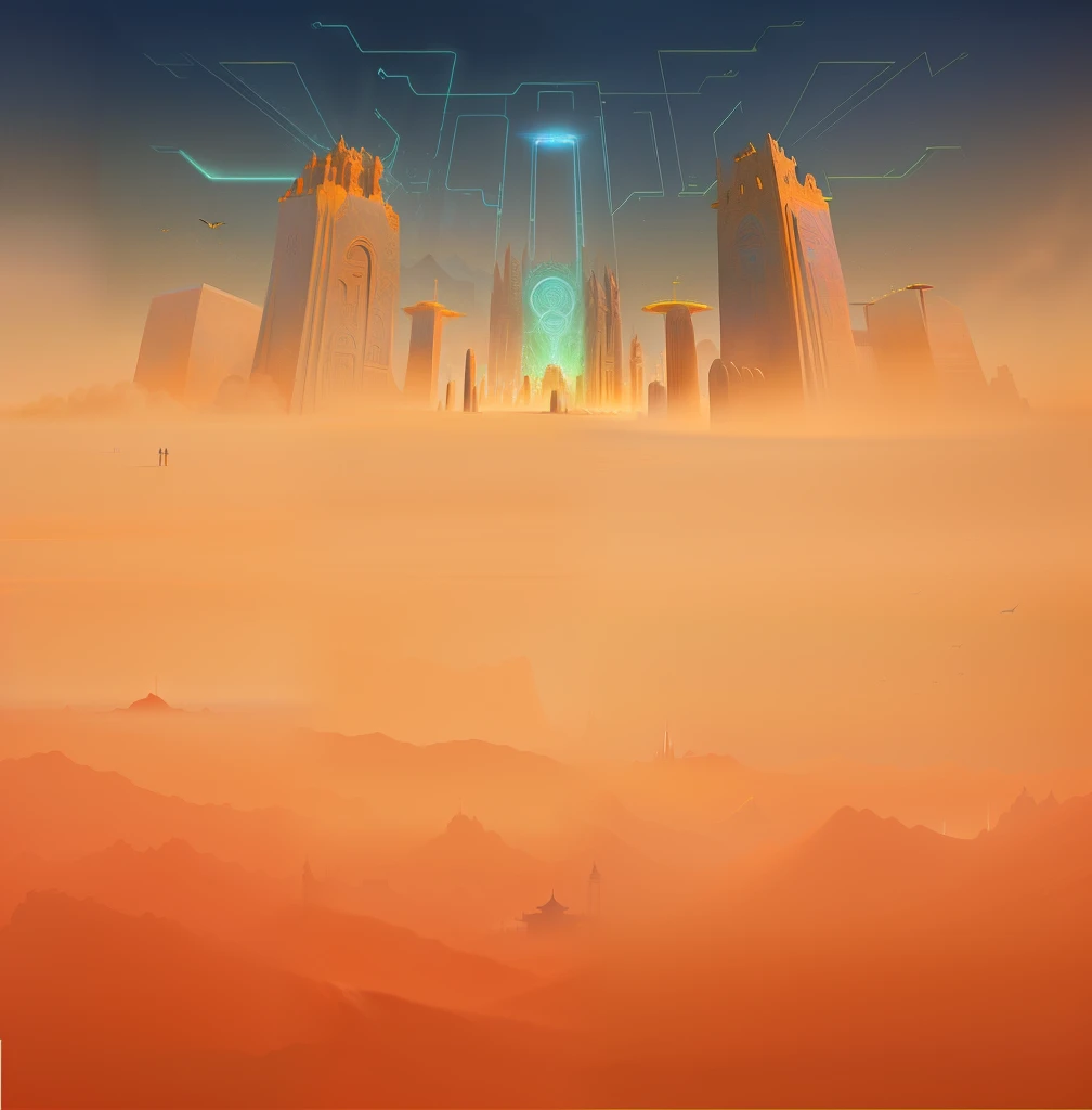 abstract environment, very coherent stylized artwork, futuristic landscape, Background spray abstract environment,Terrestrial radio, Desert Temple,cathedrals,Ancient mysteries,Mysterious technology,Primitive religion,Ancient style,Holy Cathedral,ancient Egyptian,Ancient flood waste,Hongmeng,French formation,Temple,Future Science and Technology City