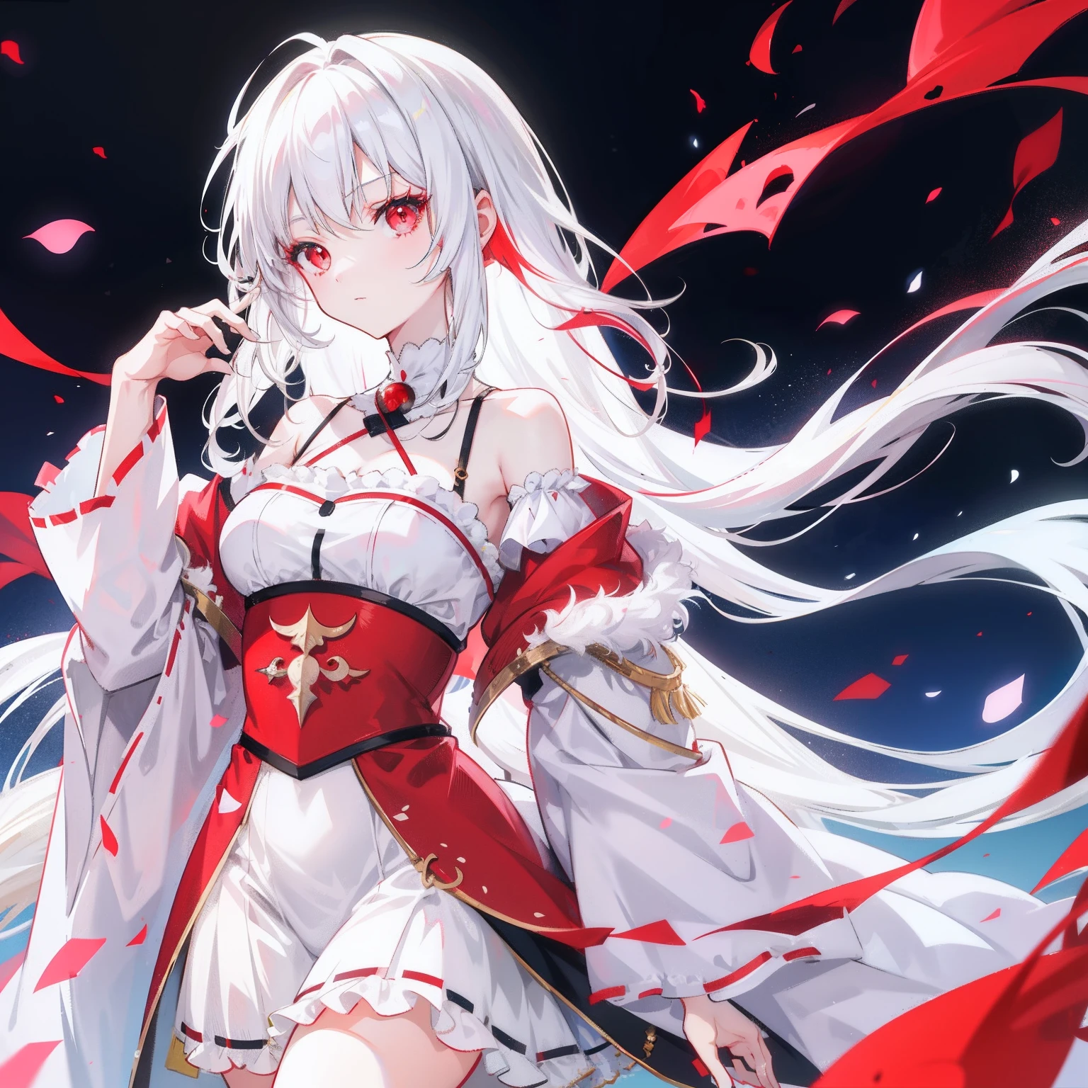 Anime, Girl with White Hair and Red Eyes, Fluffy Clothes, Off Shoulder, Kawahara