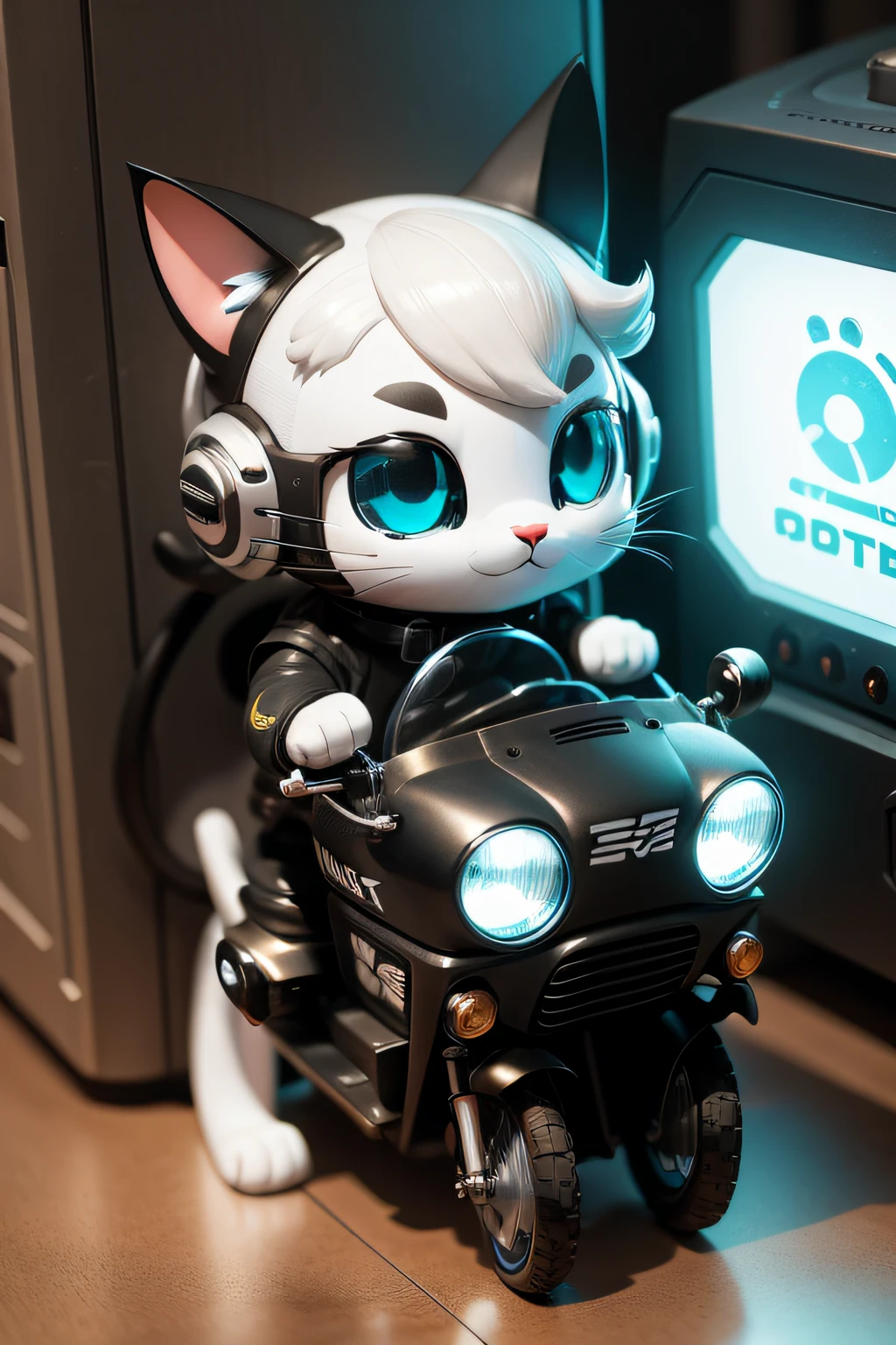 The combination of cat and machine,adolable,Moe cool,Futuristic punk style,Bubble Matt blind box style,Head and body 1:2,3Drenderingof