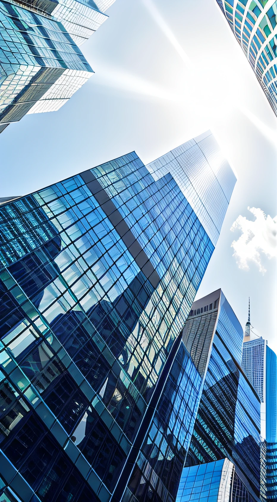tall buildings in a city with a sky background, with tall glass skyscrapers, full of clear glass facades, with shiny glass buildings, glass buildings, full of glass facades, Modern glass architecture, Glass and steel, highrise business district, glass buildings, Sleek glass building, Tall structures, Skyscraper on background