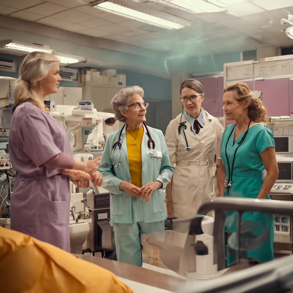 A nurse introduces the company to a group of elderly people