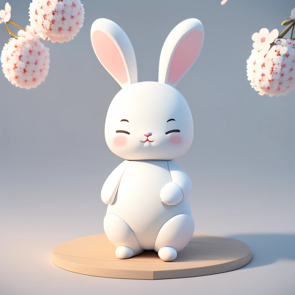 a cute bunny, ((Smooth texture))，White body，sat on the ground, Looking up, Mid-Autumn Festival atmosphere, 。.。.。.。.。.。.。.3D, C4D, blender, rendering by octane, Simple background, （White background：1.3）, A masterpiece of pastel colors, Soft material，Best quality, Ultra-detailed, High quality, 4K