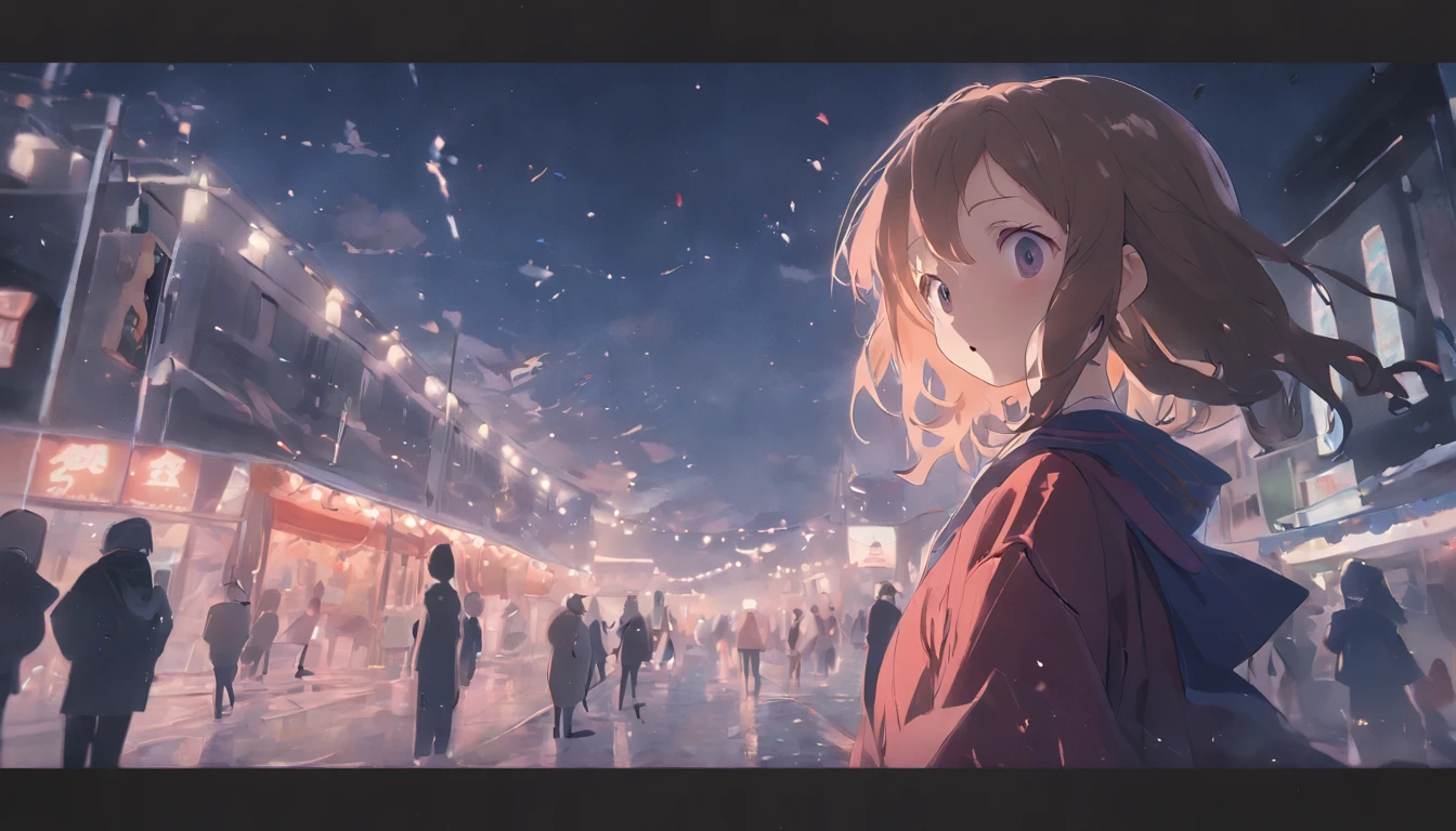 cinematic quality。By Shinkai Makoto。Kyoto Animation。depth of fields，Highlight，Real Light，Ray traching，OC rendering，Ultra photo realsisim，best qualtiy。Master the technology，Detailed anatomy of the human body，sharp focus on eyes，Detailed depiction of facial features，bokeh effects。Sit in a restaurant with a cocktail glass at night、Cute girl with long golden hair in red dress。夏天。By Shinkai Makoto。Kyoto Animation。Feminine。Shooting pulls
