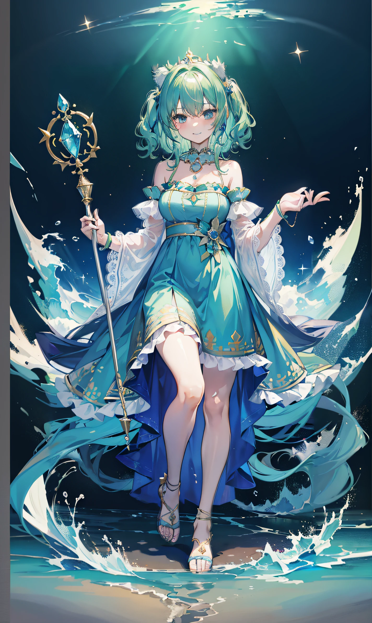 Anime girl in blue dress with sword and blue dress, goddess of the sea, goddess of the sea, beautiful celestial mage, anime goddess, cushart krenz key art feminine, Trending on ArtStation pixiv, anime fantasy illustration, guweiz on pixiv artstation, queen of the sea mu yanling