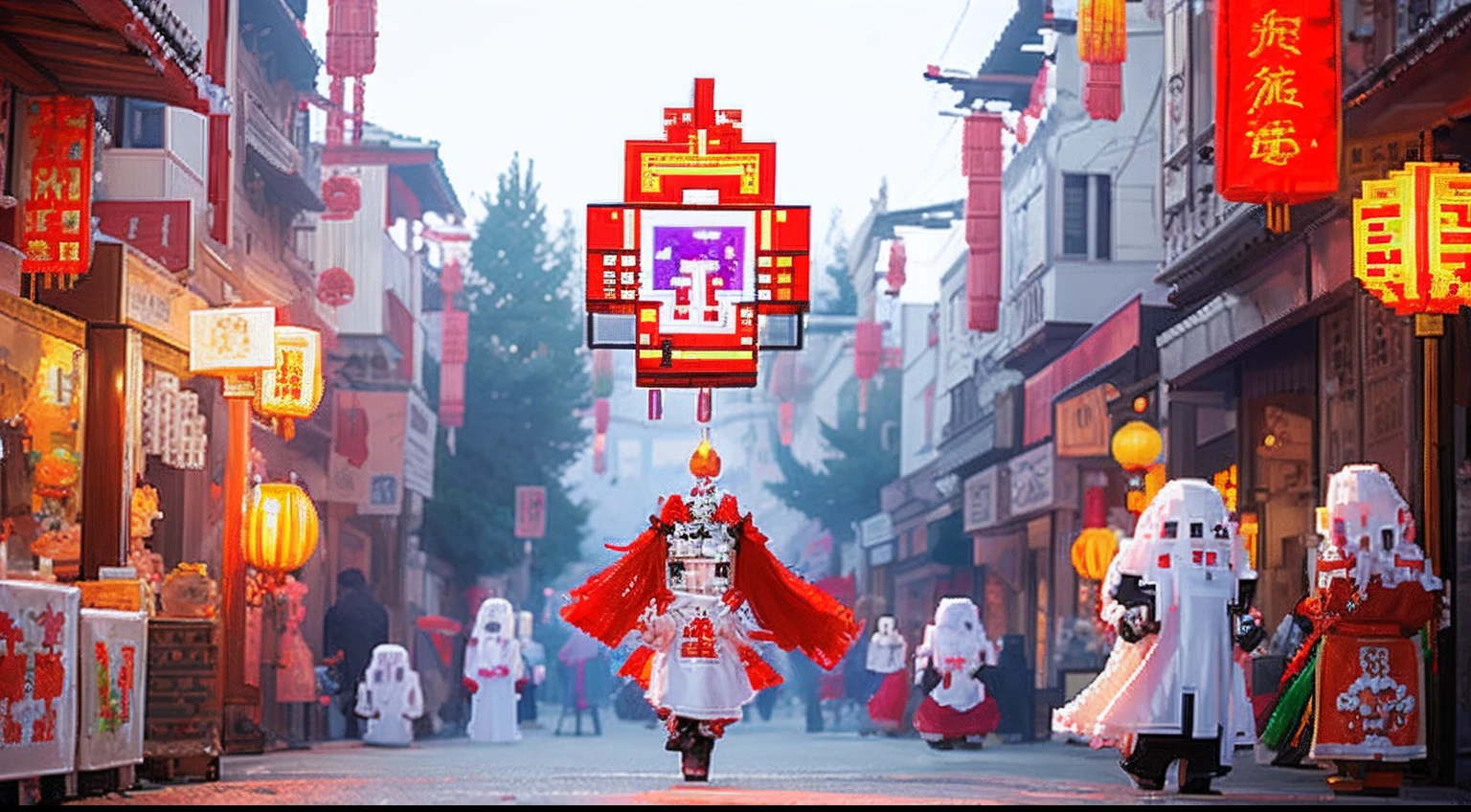 Chinese Ghost Festival，Middle Metaverse，The mysterious aura of ghosts, Pixel art #pixelart