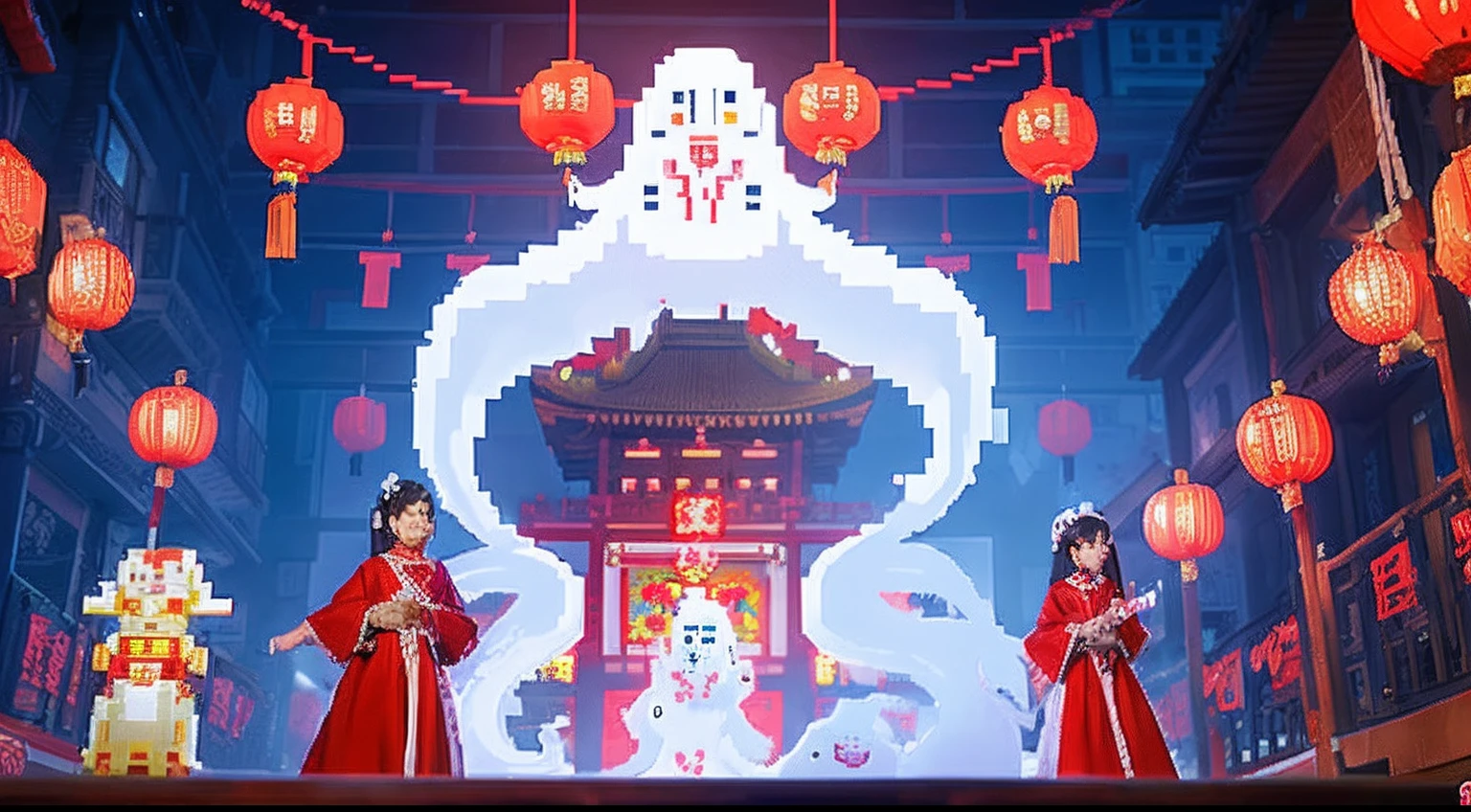 Chinese Ghost Festival，Middle Metaverse，The mysterious aura of ghosts, Pixel art #pixelart