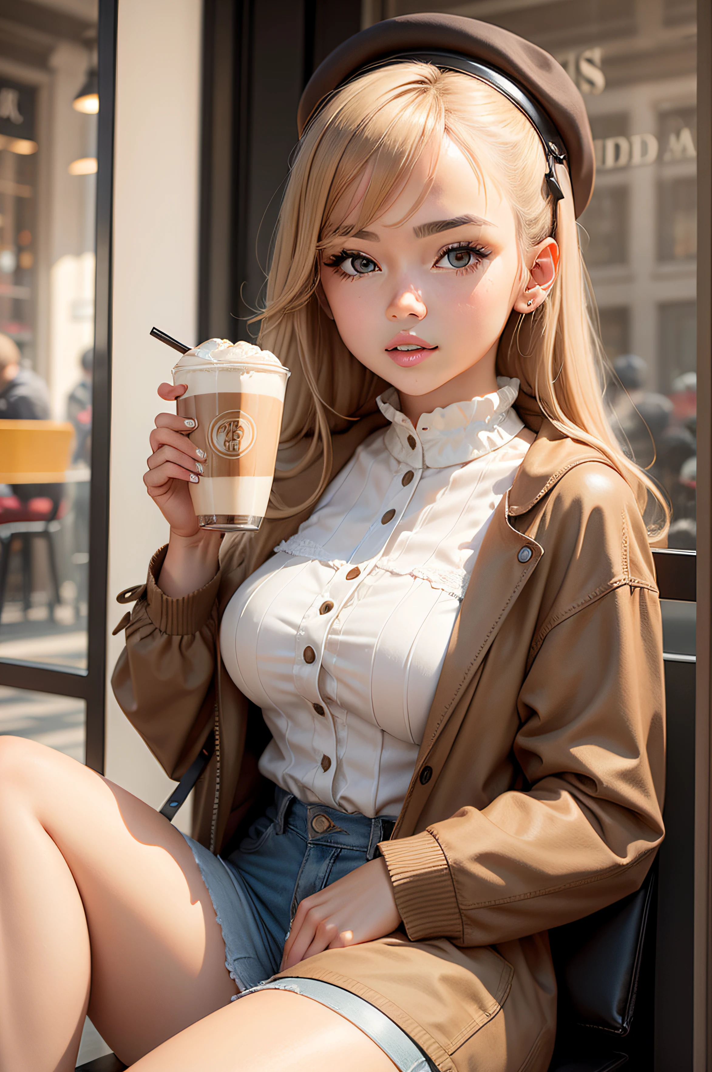 Astrid Hoffersson cosplaying as a dairy cow, microbikini, barista coffee shop ,