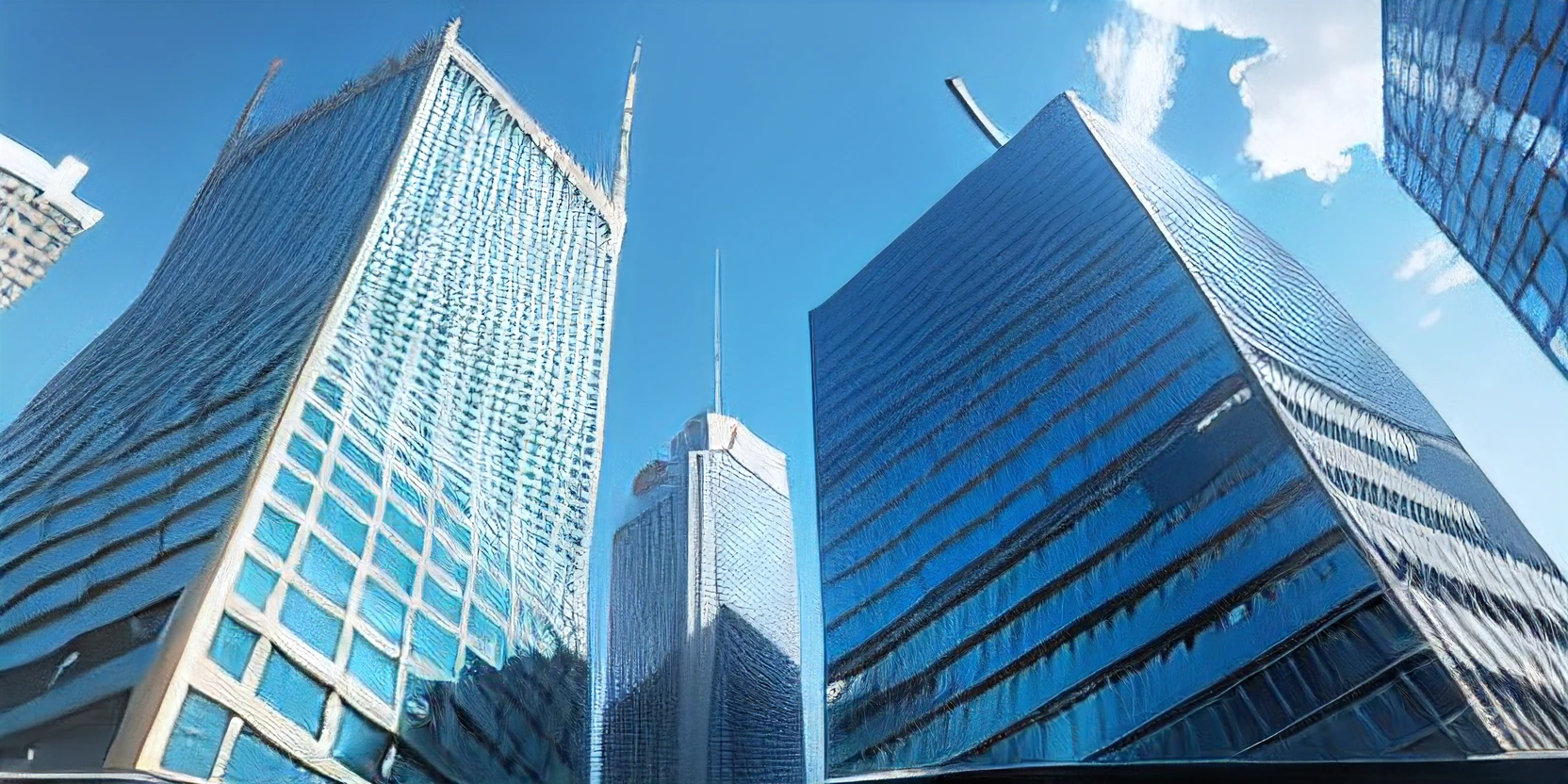 tall buildings in a city with a blue sky in the background, glass buildings, full of glass facades, with tall glass skyscrapers, full of clear glass facades, modernn architecture, with shiny glass buildings, skyscrapper, emphasis on tall buildings, Tall structures, Tall structures, Tall structures, skyscrapper,
