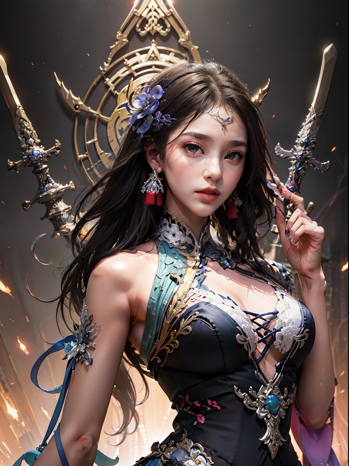 wanjian, multiple weapon (glowing weapon)
official art, unity 8k wallpaper, ultra detailed, beautiful and aesthetic, masterpiece, best quality, photorealistic, (zentangle, mandala, tangle, entangle), extreme detailed, dynamic angle, the most beautiful form of chaos, elegant, a brutalist designed, vivid colours, romanticism
zhongfenghua
