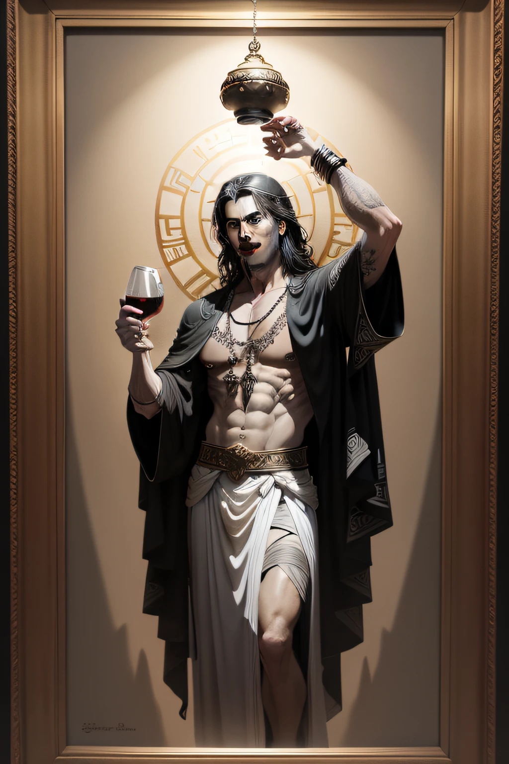 Ink painting, A man, Divine, saints, Greek style，Raise your glass，Let your freak flag fly