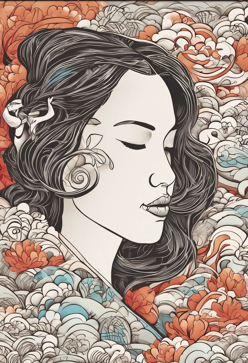 (White background:1.4),(Silhouette of a girl's head, Eyes closed, colorfull long hair, Oriental elements)，(Chinese illustration:1.3，paper art:1.3, Quilted paper art:1.2),( reasonable design, Clear lines, High sharpness,Best quality, Very detailed, Masterpiece, movie light effect, 4K )