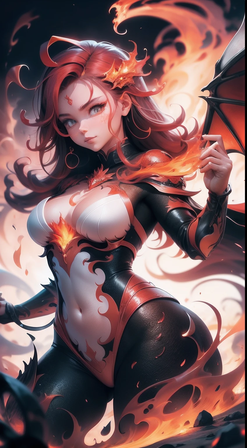 In the heart of a raging volcano, A spectacular spectacle unfolds. A majestic red dragon emerged from the fiery depths, Its scales shimmer with intense heat. The dragon's wings spread, Cast shadows on the lava below. Its eyes, Glows like embers, exude a sense of power and wisdom. The intricate details of the scales and the sharpness of the claws testify to its strength and beauty. The flames dancing around the body create mesmerizing displays of light and color. This artwork captures the awe-inspiring presence of the red dragon in the eruption, A true masterpiece combining myth with elements of nature. --AR 1:1--V 5.1