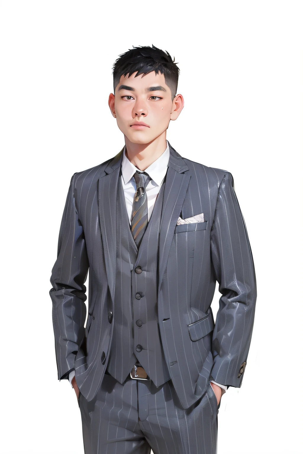 a close up of a man in a suit and tie, Professional profile photo, detailed professional photo, dressed in a suit, professional profile picture, high quality suit, professional detailed photo, wenjun lin, dressed in a suit, wearing fashion suit, wearing a pinstripe suit, professional picture, Formal attire, wear suit, Lin Qifeng, stanley lau, corporate photo,Look to the lens
