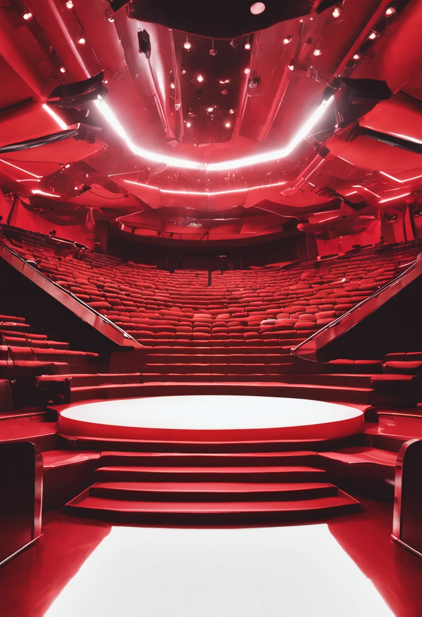 Red stage,solid,photorealestic,Sense of space,brightly