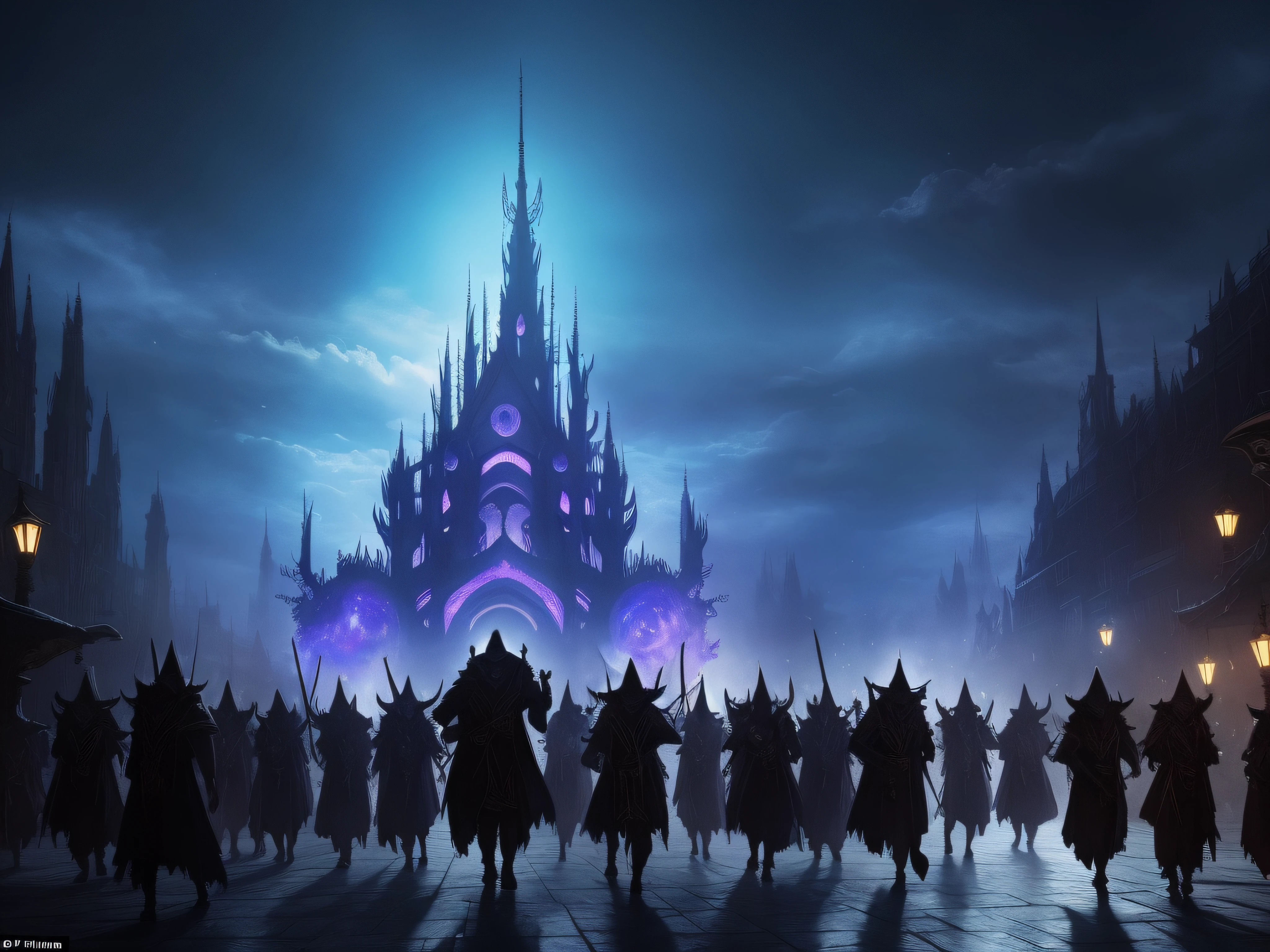 "Masterpiece: 'Night Parade of One Hundred Demons' in the best quality. Highly detailed, atmospheric illustration depicting a mystical procession of a hundred otherworldly creatures. Dark, eerie ambiance with vibrant colors. Dynamic composition capturing the essence of supernatural folklore. Intricate character designs with unique features and costumes. Impressive lighting effects, capturing the play of shadows and highlights. Immersive environment with hauntingly beautiful landscapes.+"