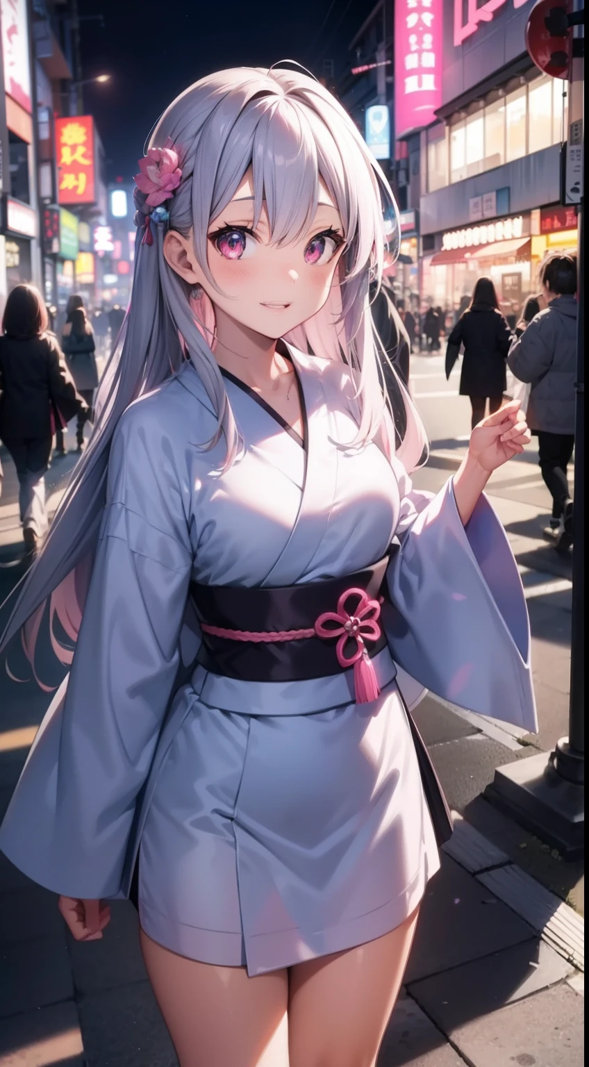Top image quality Original Characters、Pink smog、Volume Lighting、Silver long hair、X、Summer kimono、Tokyo Underground Labyrinth、The Monster