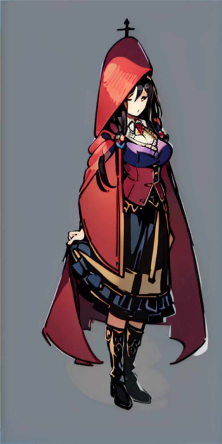 A woman stood on her side,High hat with pointed head,Wearing a long skirt,full bodyesbian