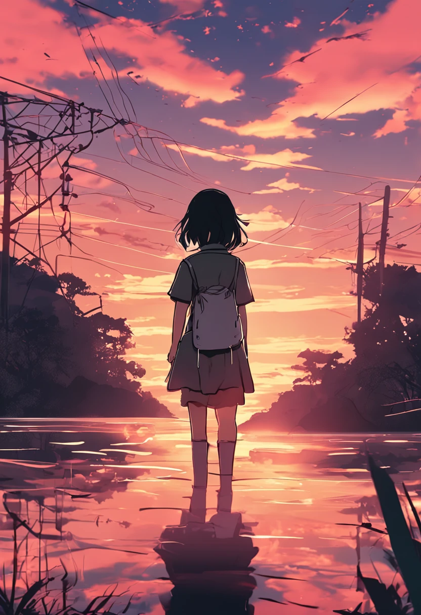 Two-dimensional girl anime sky sunset