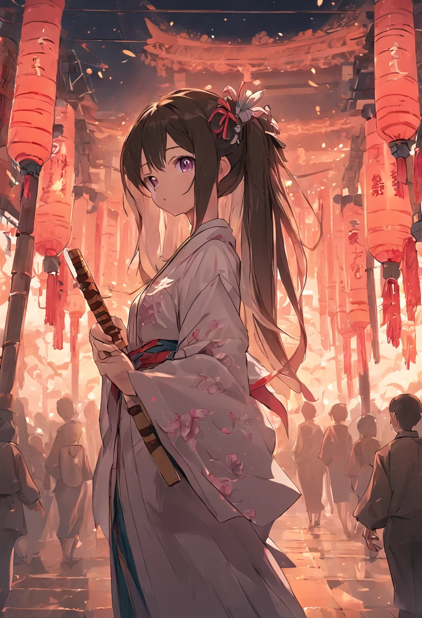Brunette ager,Oriental costumes,long whitr hair,Slender figure,Bamboo and orchids,Long Gun