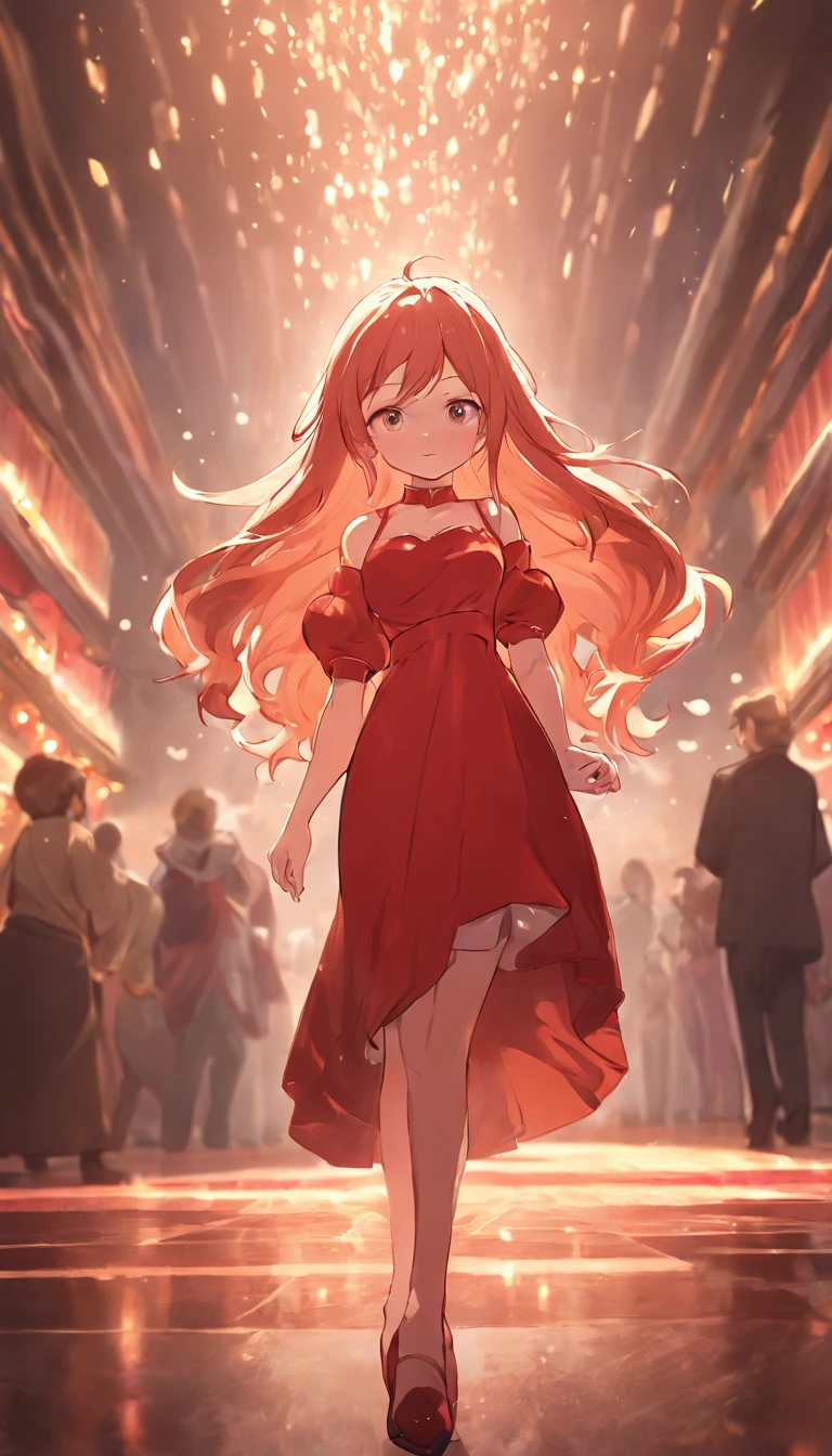 cinematic quality,Disney Animation Style,Cute girl with long golden hair in red dress。Restaurant at night。Detailed hair,high-heels,depth of fields,Highlight,Real Light,Ray traching,OC rendering,Ultra photo realsisim,best qualtiy,in 8K,Master the technology,Detailed anatomy of the human body,sharp focus on eyes,Detailed depiction of facial features,bokeh effects,longshot
