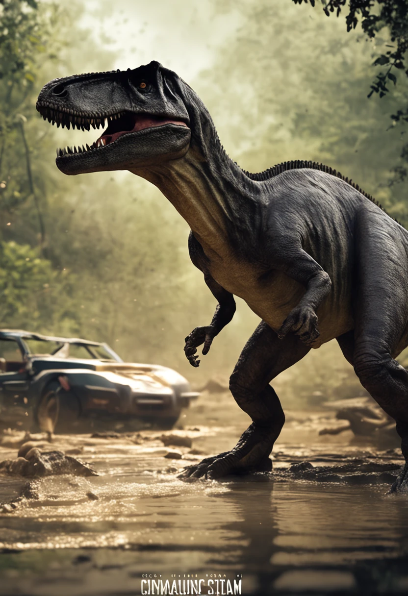 Allosaurus walks in silt,The legs were flooded with mud,The body is covered in mud