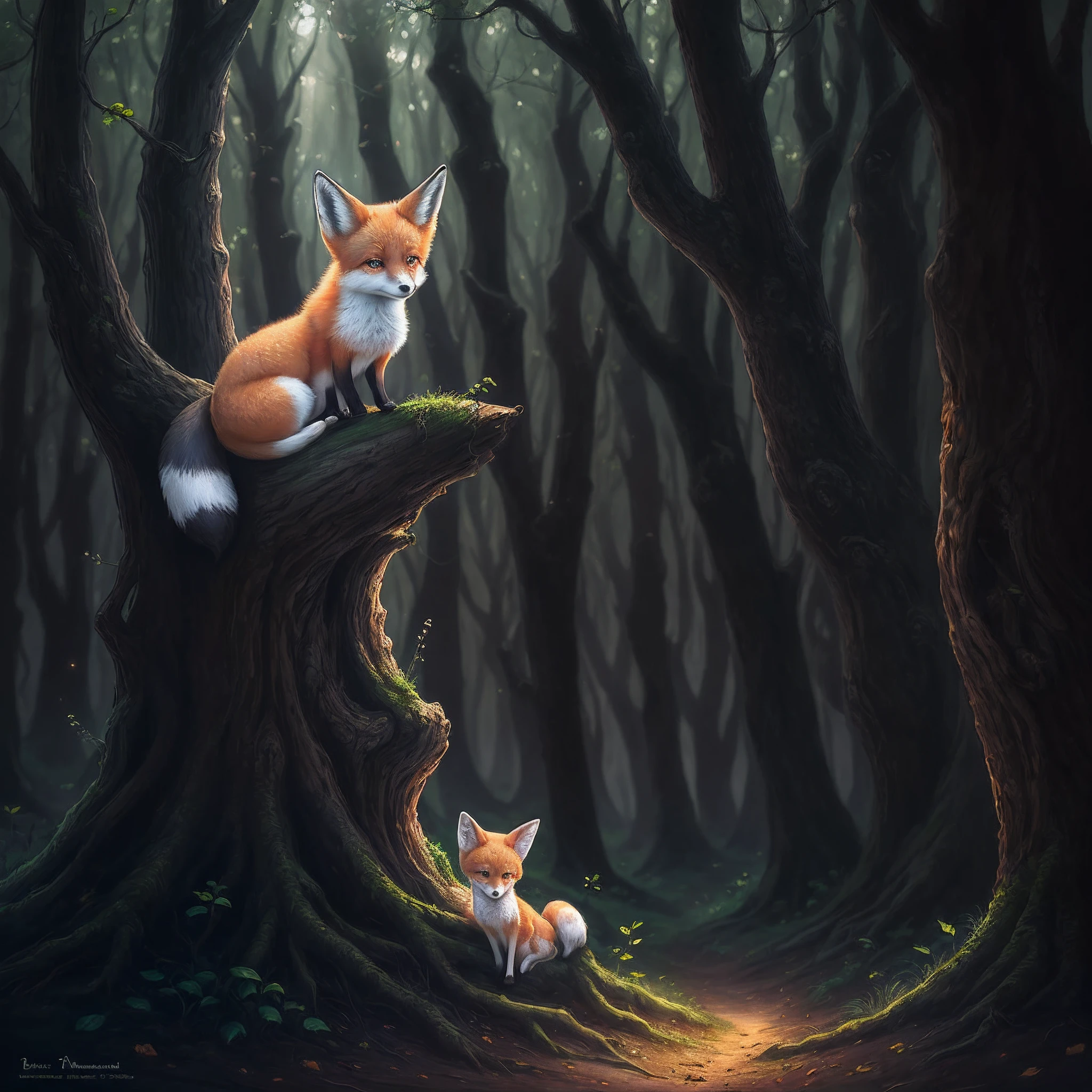  Fox, Blue Eyes, Sitting in the Wood, Beam of Light, Dream Quality, Angle Face, Digital Art