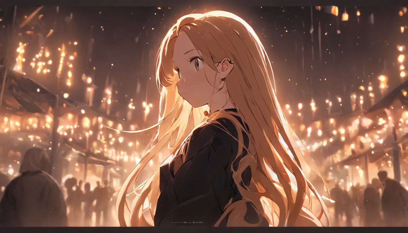 cinematic quality,Disney Animation Style,Cute girl with long golden hair in black dress。Restaurant at night。Detailed hair,high-heels,depth of fields,Highlight,Real Light,Ray traching,OC rendering,Ultra photo realsisim,best qualtiy,in 8K,Master the technology,Detailed anatomy of the human body,sharp focus on eyes,Detailed depiction of facial features,bokeh effects,longshot