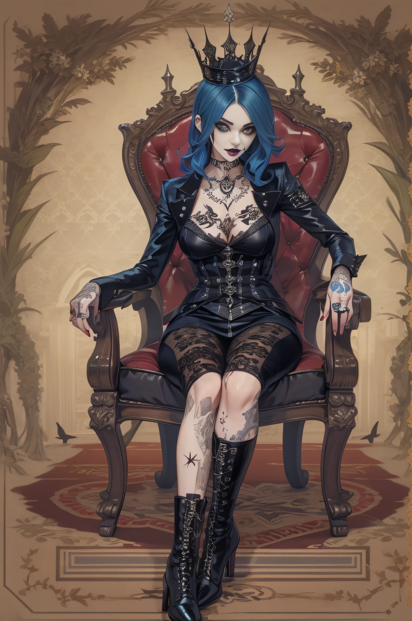 Goth, sit a chair, Tattoos, queen