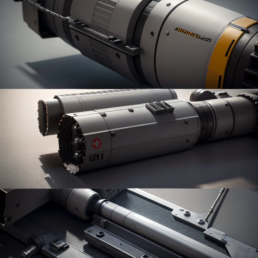 ((Highest image quality, reality, outstanding details, ultra-high resolution), (nobody, realism: 1.4), ((close up:1)), highly condensed delicate surface, 1 machine generater, multiloader, excavator, (machine color base ratio dark grey:0.8 other-color:0.2), (putting a anti-aircraft weapon), background simple gray wall, (Aging:0.75),