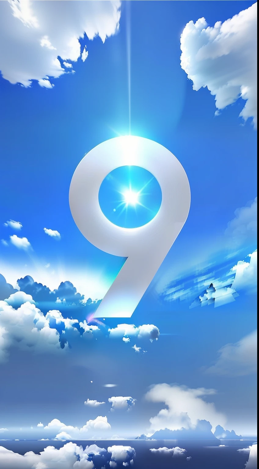 A white cloud forms the shape of the "9"，3D style，rendering by octane，White clouds，blue backdrop，Soft material，Fairytale core，8k，Oku Art，dreamlike quality，Unreal Engine5