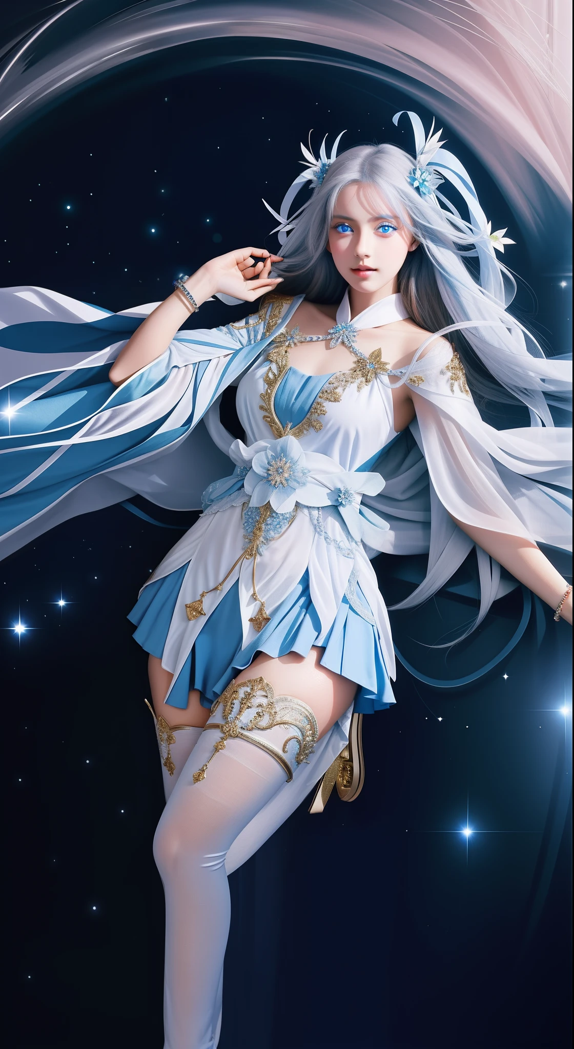 The beautiful girl with blue eyes looked at the camera seductively