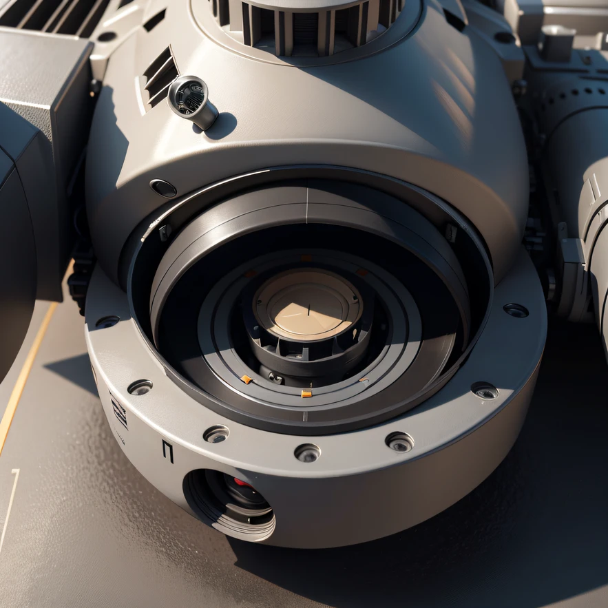 ((Highest image quality, reality, outstanding details, ultra-high resolution), (nobody, realism: 1.4), ((close up:1)), highly condensed delicate surface, 1 machine generater, multiloader, excavator, (machine color base ratio dark grey:0.8 other-color:0.2), (putting a anti-aircraft weapon), background simple gray wall, (Aging:0.75),