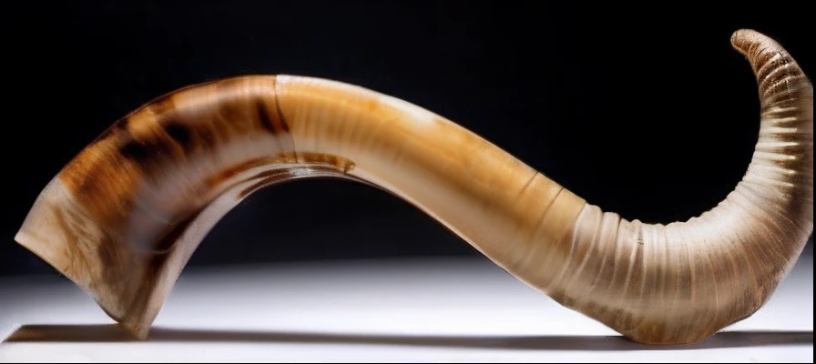 a close up of a horn shaped object on a table, animal horn, single horn,  winding horn, cow horns, ram horns, long tail with horns, big horn,  goat horns, curved horns!