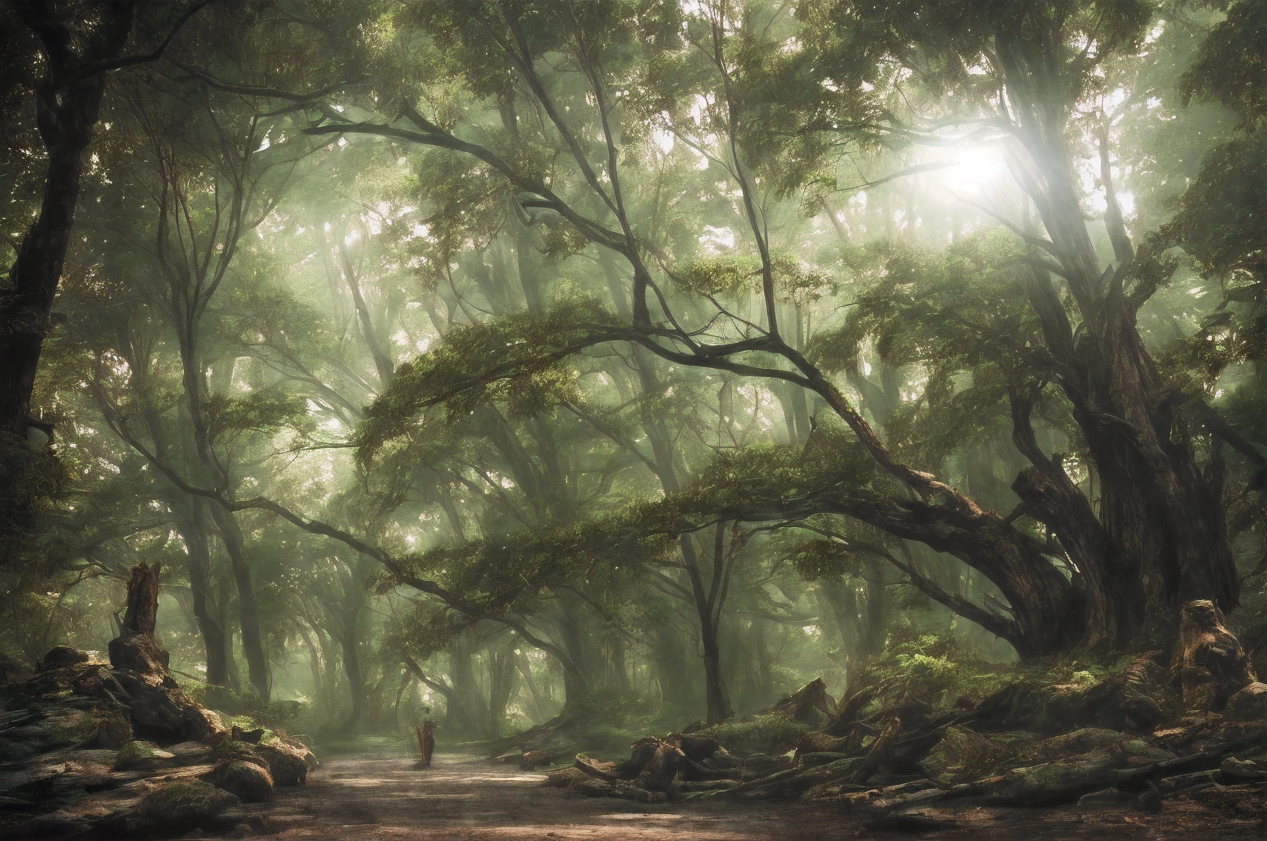 Night of One Hundred Demons. The scene is set in a moonlit forest clearing ,surrounded by 100 (demons:1.3) in the background of ancient, twisted trees with gnarled branches, casting eerie, elongated shadows on the ground. The clearing itself is filled with vibrant, otherworldly flora, radiating a soft, ethereal glow. Populate the scene with a ((diverse assembly of 100 demons:1.3)), 100 demons in background:1.3, drawing inspiration from various mythologies and cultures. Some should be fearsome with menacing features, while others exude deceptive beauty. Convey an atmosphere of eerie tranquility, where ancient magic hangs in the air like a heavy mist. A faint, ominous breeze should rustle the leaves and carry ghostly whispers. Utilize the moonlight to create dramatic lighting, casting pale, haunting rays that illuminate the demons' features while shrouding others in deep shadow. Incorporate subtle bioluminescent elements in the forest's flora, giving them an otherworldly, spectral quality. Utilize a dark, ethereal style that captures the essence of a supernatural gathering. The demons should blend seamlessly with the surreal environment. Employ deep, cool tones for the forest and the demons, with subtle hints of bioluminescent blues and purples for the flora. The moonlight should provide a soft, silvery glow. Highlight intricate details in the demons' appearances, from the gnarled textures of their skin to the luminescent shimmer of their eyes. Create a striking contrast between the demonic figures and the ethereal forest backdrop, emphasizing the eerie presence of the creatures.Use a focus technique that directs attention to the central demons while allowing others to remain slightly blurred, enhancing depth and realism. Aim for a high-resolution output to capture fine details. forest of 100 demons