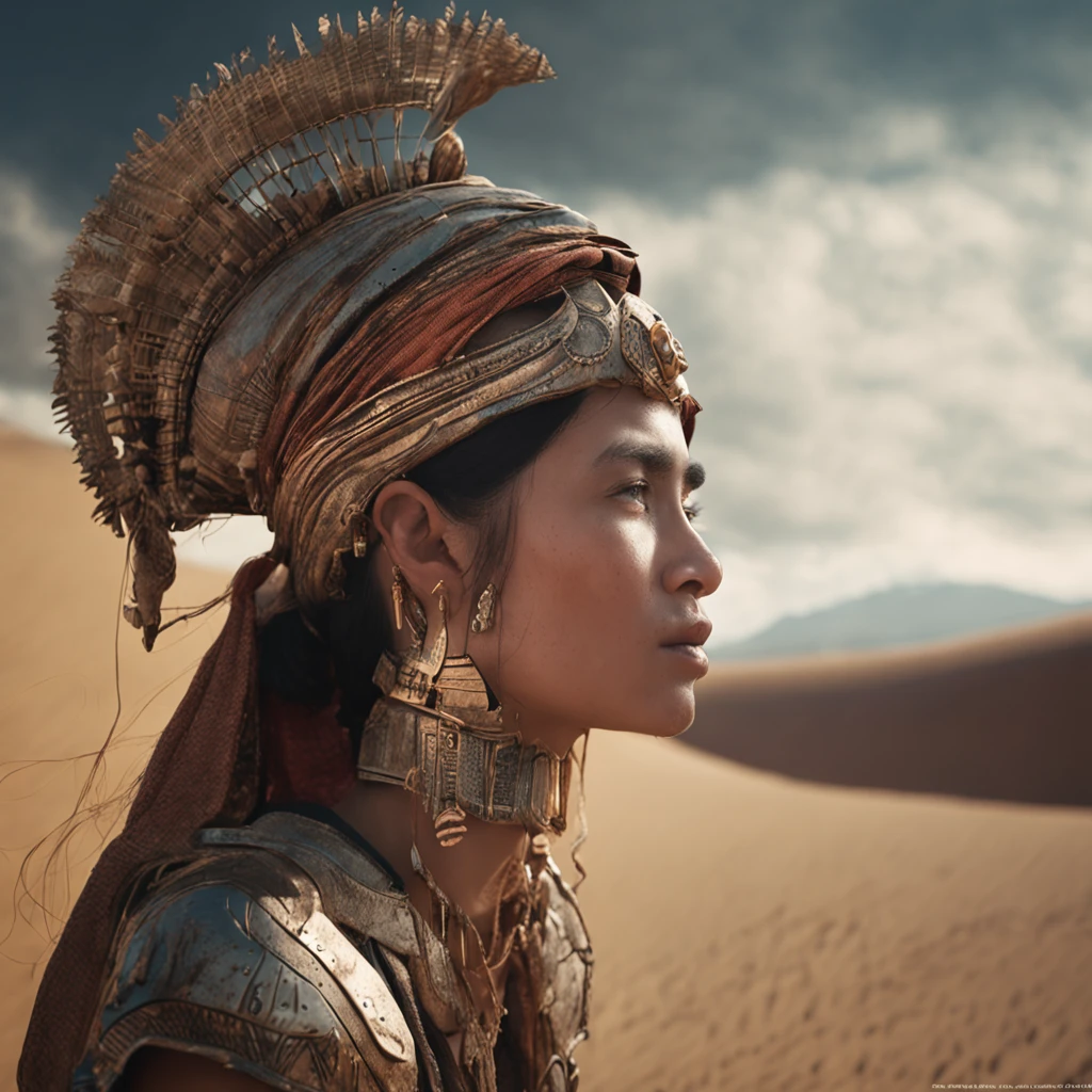 Best quality, Masterpiece, 超高分辨率, (photograph realistic:1.4), surrealism, Dream-like,fusionart, The ancient kingdom of Loulan in the desert,National style girl,Sadness and tears