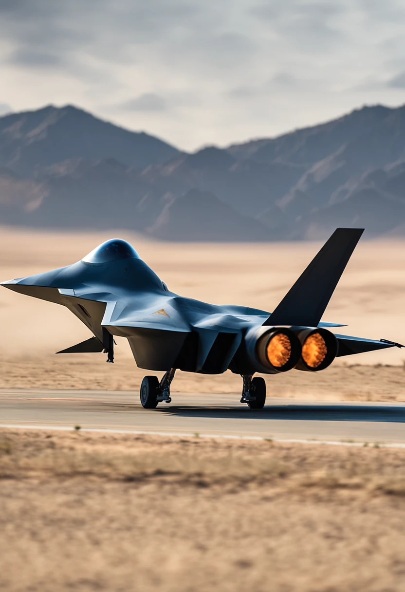 Chinese J-20 stealth fighters and American F22 stealth fighters fight fiercely over the desert