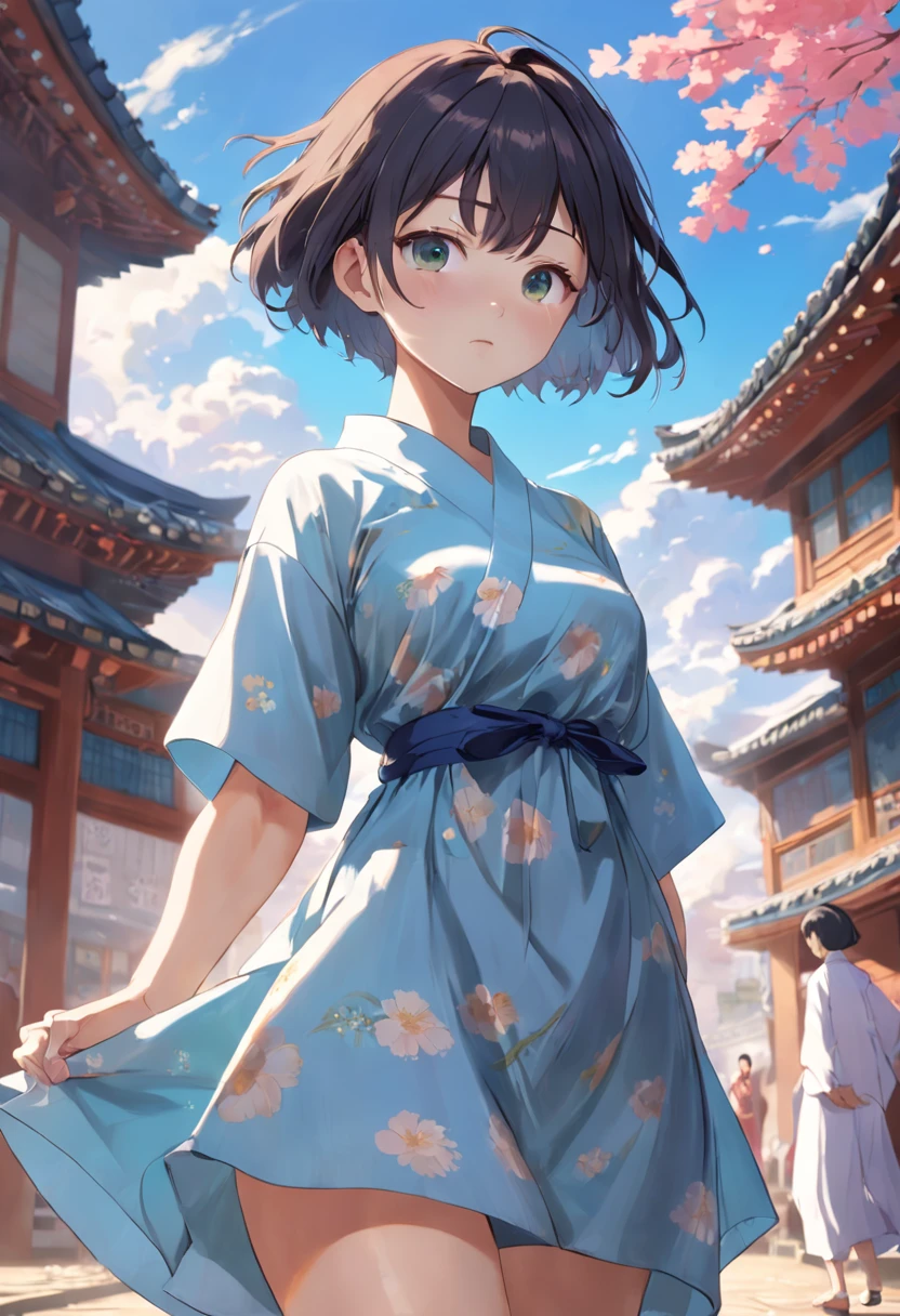 Korean women with short hair wear summer dresses.Wear a big shirt., Anime character traits