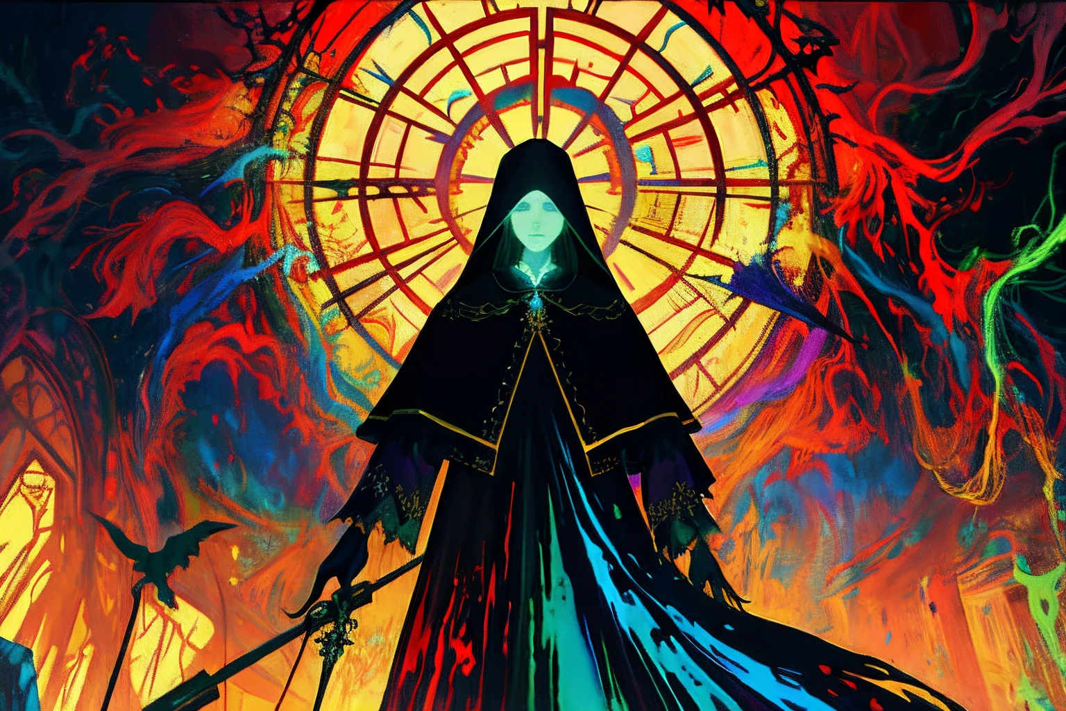 rays of black light, Ultra HD, painting of a:Jan van Eyck, Jheronimus Bosch, Neo-Gothic, Gothic, rich deep color. beksinski painting, Courtesy of Adrian Ghenie and Gerhard Richter. Works by Takahito Yamamoto. Masterpiece. Intricate artwork by Tooth Wu and wlop and beeple, greg rutkovsky, very coherent symmetrical artwork. Cinematic, ultra-realistic realism, High detail, rendering by octane, illusory engine, 8K, Vibrant colors, Smooth gradients,