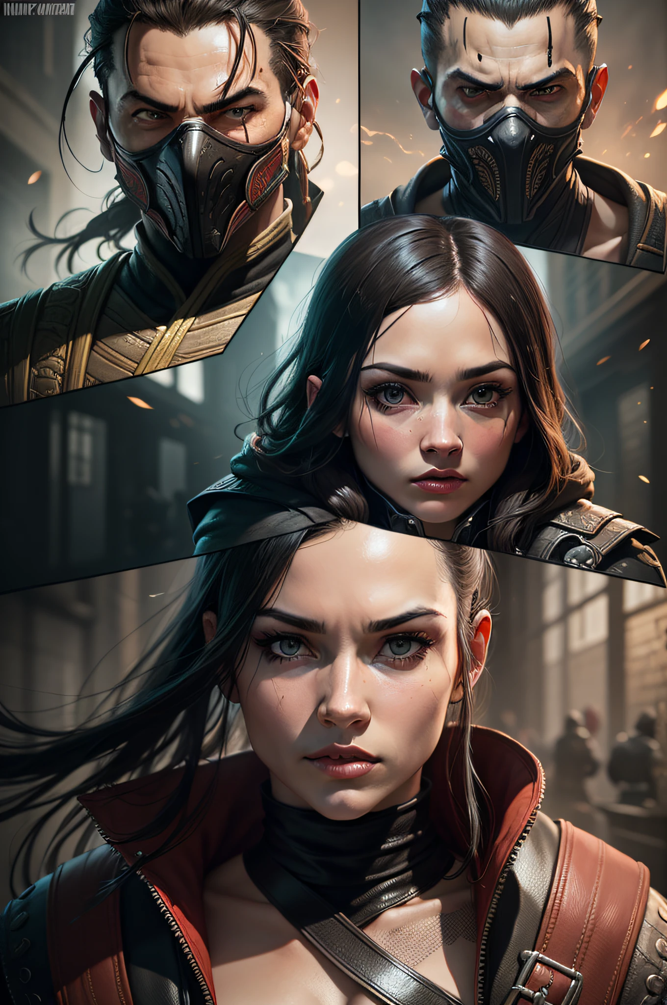 Portraits of 10 playable characters of the game Mortal Kombat, Mortal Kombat, Frame-by-frame grid, hight resolution, higly detailed, Hi-Def, 8K, RAW photo, Best Quality, Masterpiece