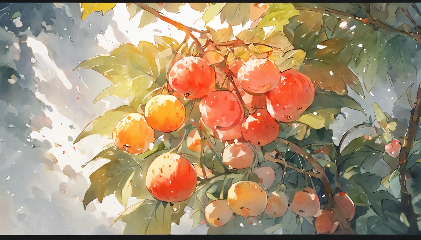 white backgrounid,watercolor paiting,full color digital illustration ,the fruits、Begonia fruit