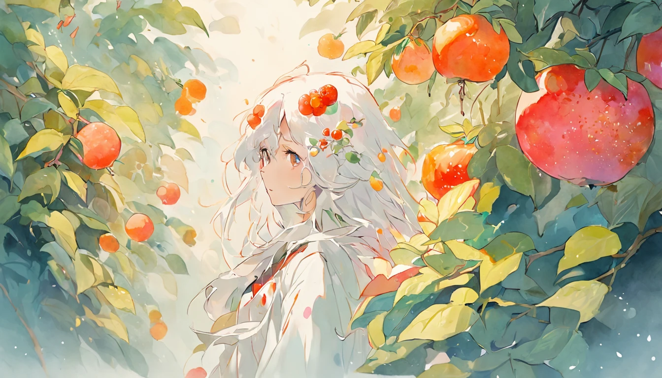 white backgrounid，watercolor paiting，full color digital illustration ，the fruits、Begonia fruit