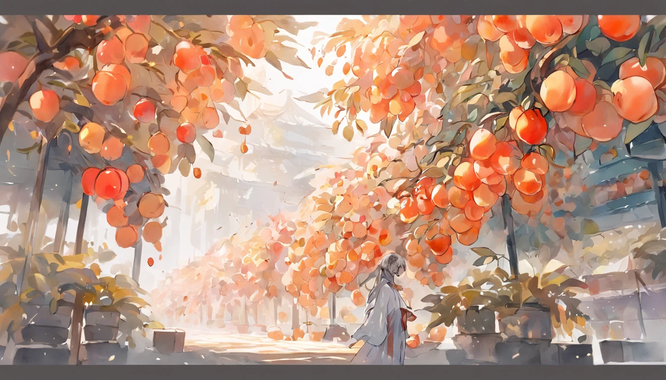 white backgrounid，watercolor paiting，full color digital illustration ，the fruits、Begonia fruit